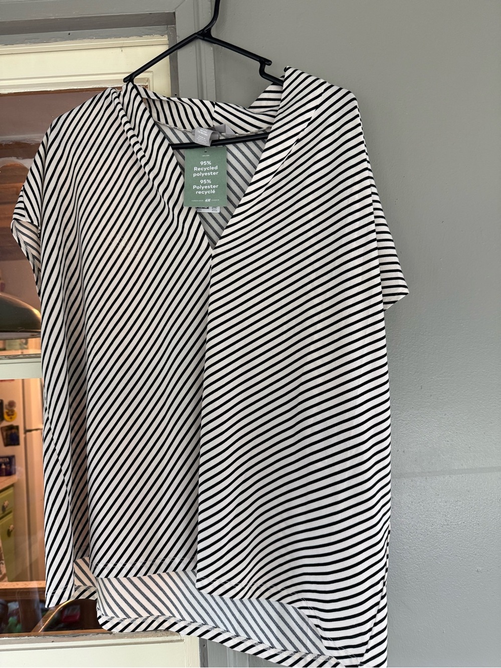 H&M Black and White Striped V-Neck Blouse